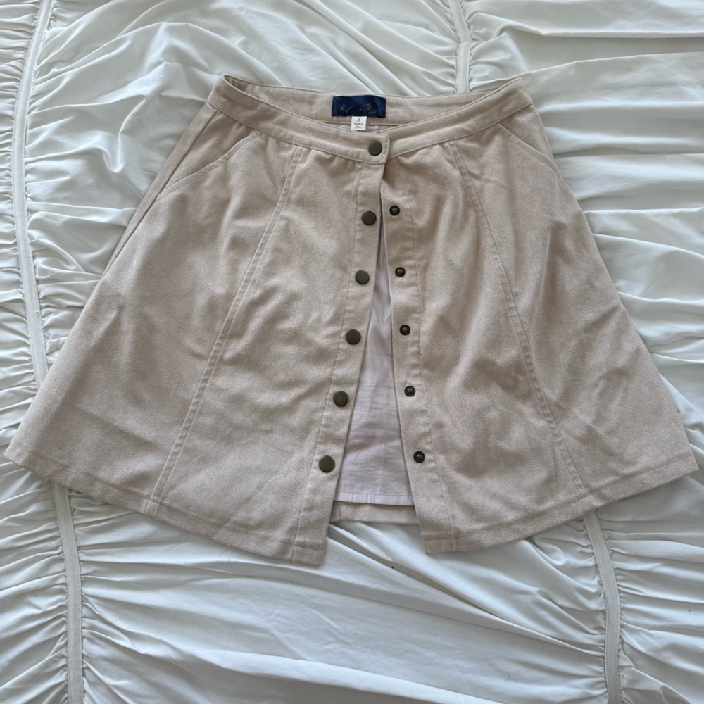 Francesca’s Button-Front Beige Suede Skirt